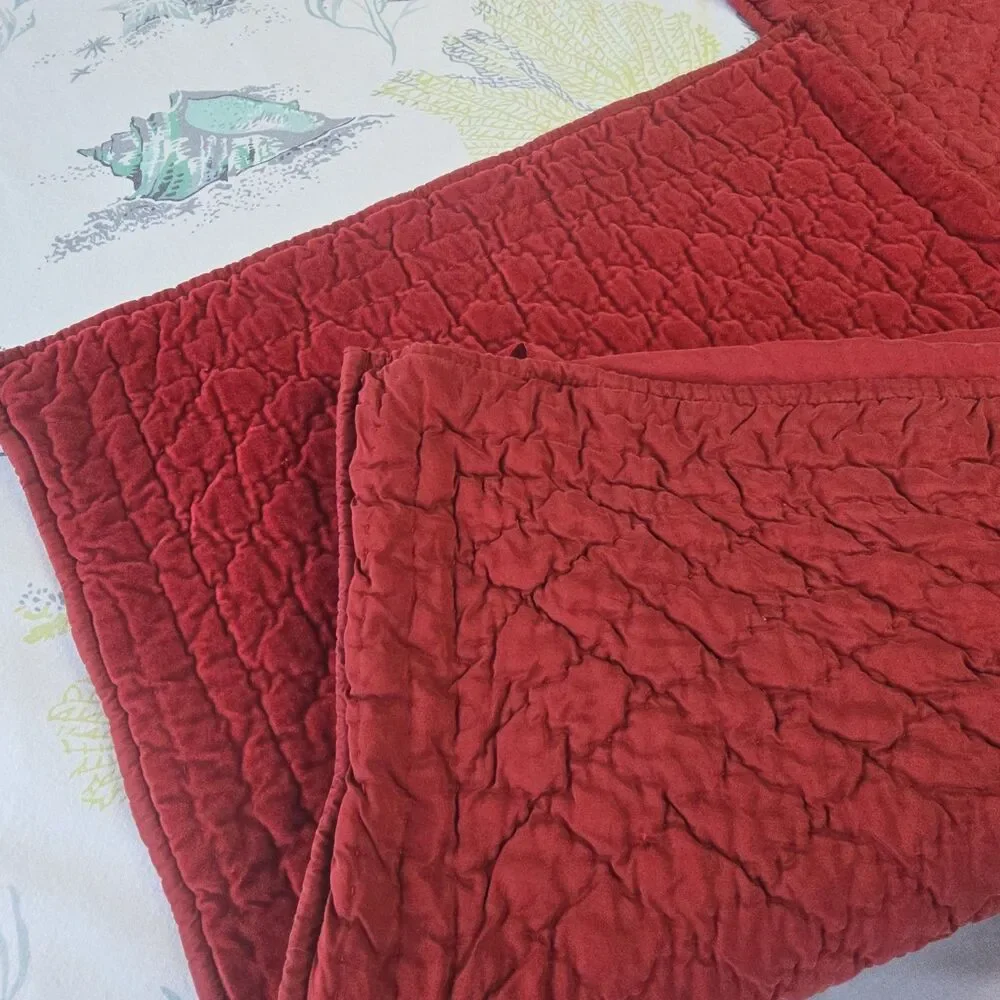 2 pc Pottery Barn Silk & Cotton Velvet Quilted Pillow Sham Standard Red Cottage